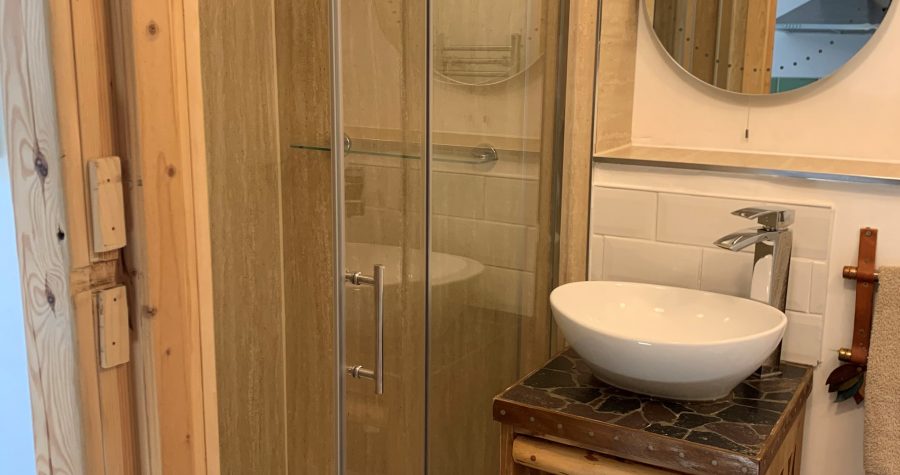 Bathroom with large walk in shower